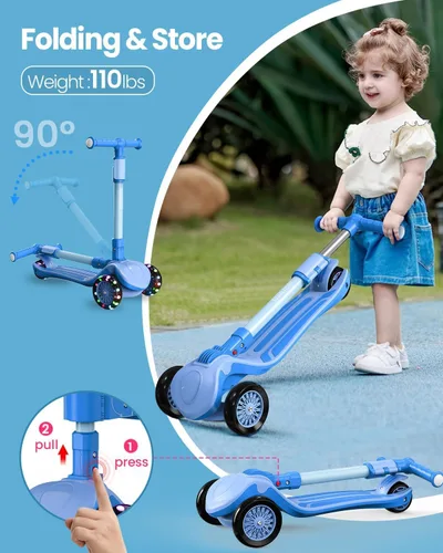 Miniatura 6 de Patinete ajustable 2 en 1 para niños de 3 a 5 años (adecuado de 3 a 12 años), manillar de 5 niveles y asiento extraíble, ruedas con luces LED