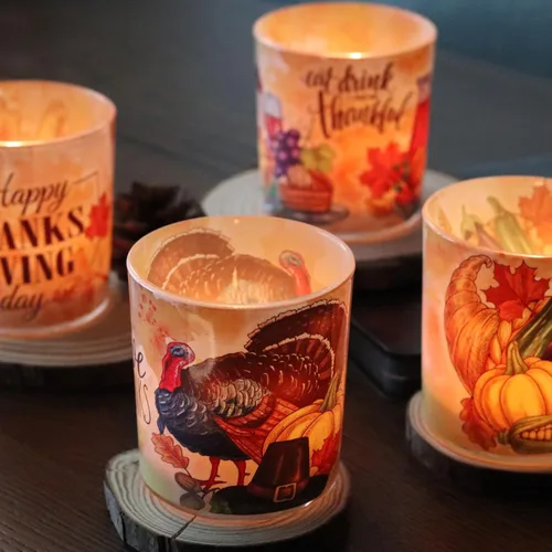 Miniatura 2 de Portavelas de Acción de Gracias, 4 unidades, portavelas votivas de cristal SHMILMH para decoración de mesa de otoño, chimenea, mantel Día de Acción