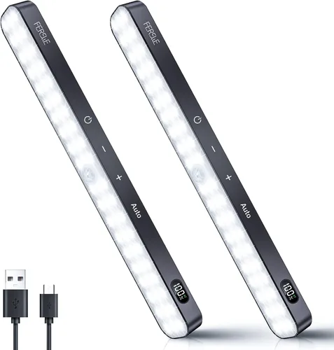 Miniatura 10 de Ferswe Luces de armario recargables, pantalla de nivel de batería, luces regulables, luz con sensor de movimiento de 3000 K para interiores, 60