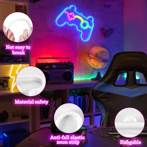 Miniatura 3 de Vicloon Letrero de Neón para Jugadores, Forma de Control de Gamepad - Luz de Pared LED USB/Batería para Decoración de Sala de Juegos, Regalos Retro