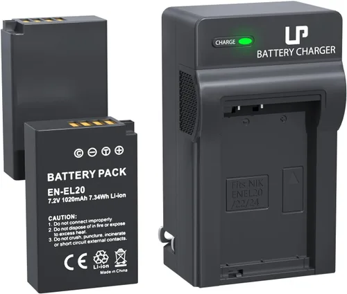LP EN-EL20 EN-EL20a Batería y cargador, paquete de 2 baterías de 1020 mAh para Nikon Coolpix P1000, P950, DL24-500, Coolpix A, 1 AW1, 1 J1, 1 J2, 1