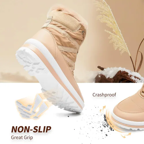 Miniatura 4 de Botas de nieve de invierno con forro de piel cálida para mujer, impermeables, botas de combate antideslizantes