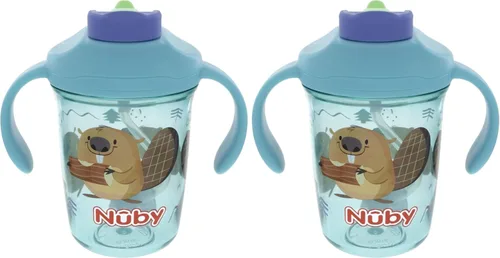 Miniatura 13 de Nuby Taza multifunción 2 en 1 para niños pequeños con popote con peso de 360° y boquilla dura, 8 onzas, asas de fácil agarre y tapa abatible, más