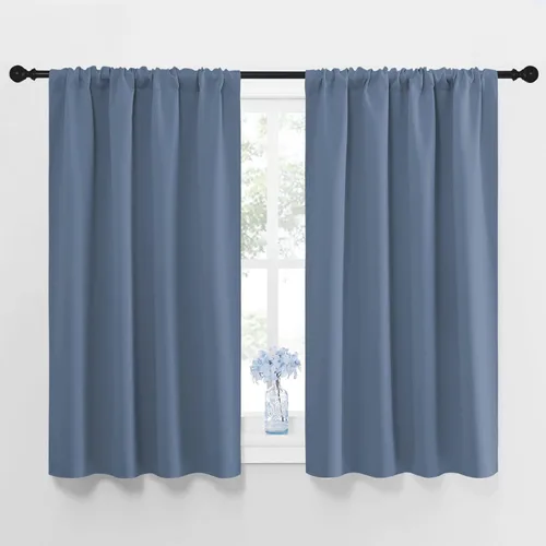 NICETOWN - Paneles de cortinas opacas, de ahorro de energía, con aislamiento térmico y bolsillo para cortinero, unicolor, para dormitorio (azul Azul