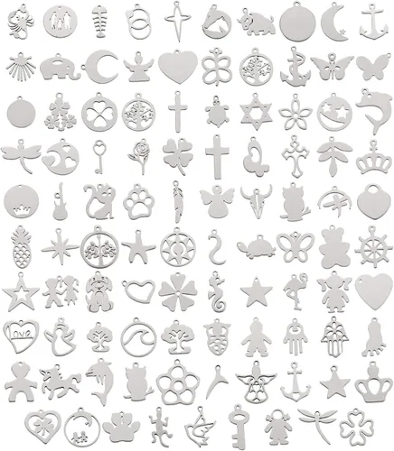 Miniatura 6 de Ornaland 100 dijes de acero inoxidable con formas mixtas para aretes, collares, pulseras, joyería