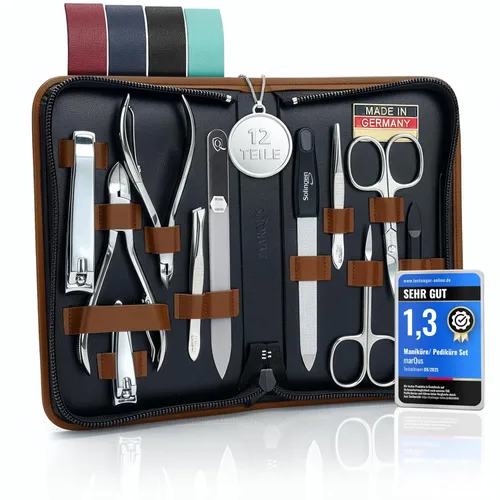 Miniatura 11 de Juego de manicura para mujeres y hombres – Kit de aseo profesional de 12 piezas con herramientas de primera calidad, funda de cuero genuino y lima
