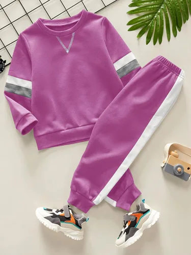 Miniatura 2 de Valphsio Conjunto deportivo de sudadera casual con bloques de color para niño