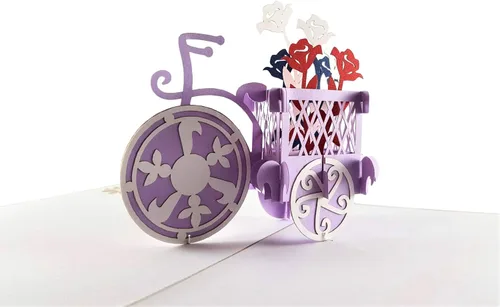Miniatura 2 de iGifts And Cards Soporte patriótico para plantas de bicicleta, tarjeta de felicitación desplegable 3D, rojo, blanco, azul, flores, Wow, media