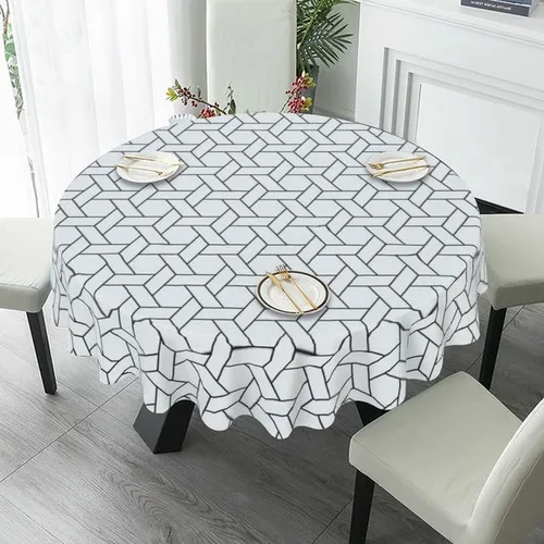 Miniatura 4 de Mantel redondo en blanco y negro con diseño de cheurón, lavable, resistente a las arrugas, para el hogar, cocina, comedor, picnic, campamento