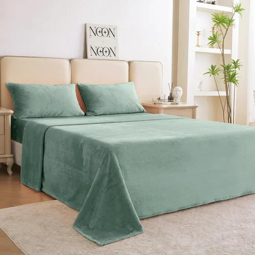 Miniatura 88 de Viviland Juego de sábanas de microforro polar tamaño matrimonial, sábanas ajustadas tipo franela para Navidad con bolsillo de 15" de profundidad