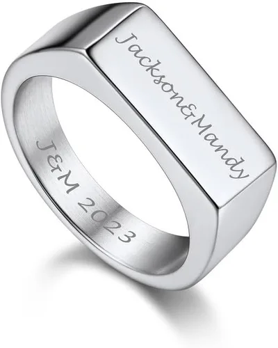 Miniatura 21 de Bandmax Anillos de sello para hombre, acero inoxidable, chapado en oro de 14 quilates, negro, minimalista, simple, anillo para hombres y mujeres