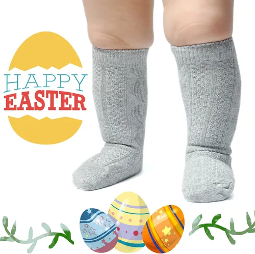 Miniatura 14 de Mini angel Calcetines altos hasta la rodilla para bebé, calcetines largos de punto trenzado, calcetines de algodón sin costuras, para recién 5 pares