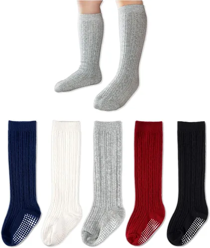 CozyWay Non-Slip Knee-High Socks, Ultra-Soft Grippy Socks for Baby and Toddler Girls, Boys and All Little Ones