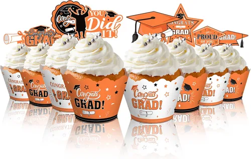 Miniatura 11 de Lincia 96 Pcs 2026 Graduation Cupcake Toppers 2026 Graduation Cupcake Liners Decorations with Picks, Grad Party Supplies Cake Topper and Green