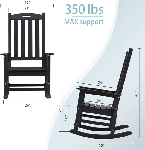 Miniatura 3 de Psilvam Mecedora de gran tamaño para exteriores, con asiento de 21 pulgadas de ancho y respaldo de 32 pulgadas de alto, premontada con la mayoría