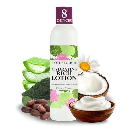 Lotus Touch Loción de masaje hidratante rica - Aceites de jojoba y coco 100% puros más extractos de hierbas - Sin perfume - Max Glide, rica