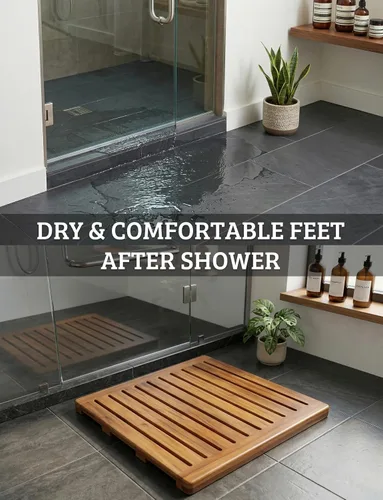 Miniatura 7 de Alfombra de ducha de madera de acacia 21x21 pulgadas de Demigo, lujosa alfombra de baño antideslizante para baño, bañera, ducha, spa, jardín, hogar