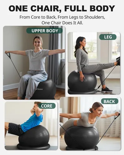 Miniatura 5 de Trideer Exercise Ball Chair with Base & Resistance Bands for Home Gym, Stability Ball Seat for Core Workout and Back Support