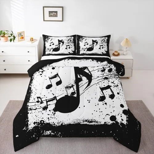 Miniatura 27 de Juego de ropa de cama de guitarra, tamaño individual para niños y niñas, juego de edredón con teclados de piano, temática musical, inserto