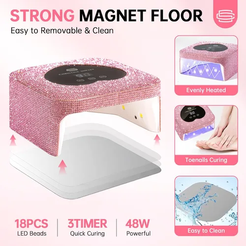Miniatura 8 de Lámpara de uñas UV, luz UV para uñas de gel, lámpara de uñas de 48 W enchufable, mini lámpara de uñas con control táctil, sensor automático y 3