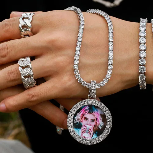 Miniatura 4 de YIMERAIRE - Cadena y dije con fotografía personalizada, joya estilo hip hop, unisex