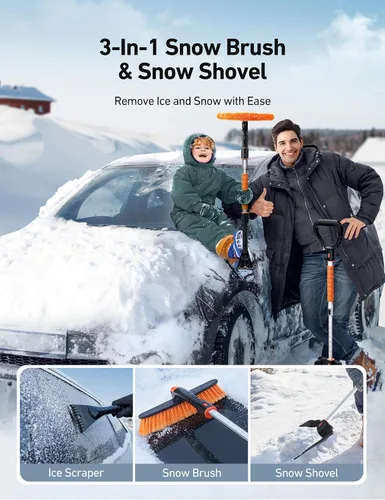 Miniatura 3 de AstroAI Kit de raspador de hielo y pala de nieve de 2 pulgadas, raspadores de hielo de 47.2 pulgadas para parabrisas de automóvil y cepillo de nieve