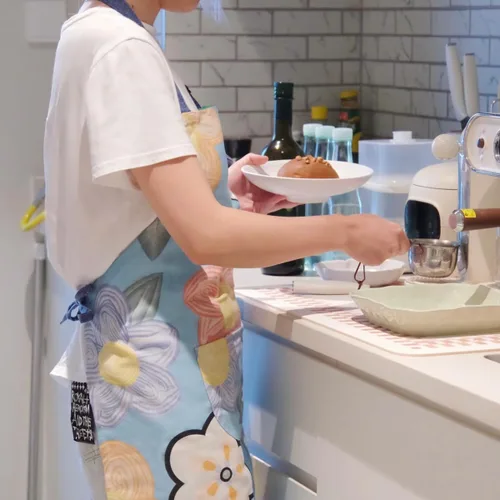Miniatura 5 de Delantal de cocina, delantal de cocina, hermoso delantal para el hogar con bolsillo grande para adultos Flor azul
