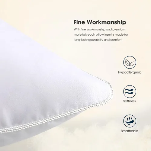 Miniatura 3 de WINGLAM, Rellenos de almohada, almohadas decorativas, relleno de funda, blanco, paquete de 2, 22 x 22 pulgadas, hipoalergénico, poliéster, ultra