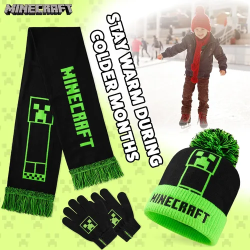 Miniatura 5 de Minecraft Cold Weather Set - Creeper Beanie Hat Scarf and Gloves Set Kids Winter Set