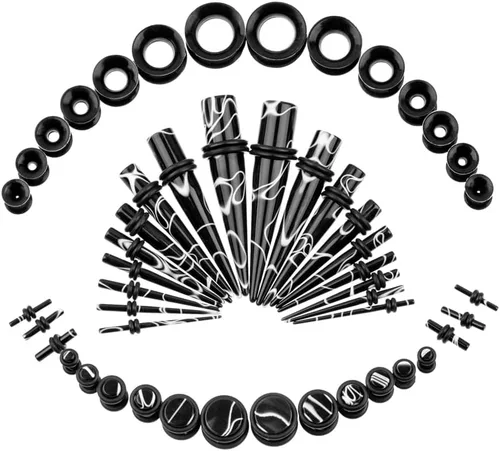 Juego de 50 piezas de estiramiento de oreja 14 calibres 00 pendientes de mármol acrílico cónico piercing conjuntos de joyería