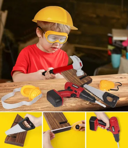 Miniatura 6 de Juego de herramientas para niños con taladro eléctrico de juguete para Halloween, motosierra de Halloween, herramientas de juguete realistas