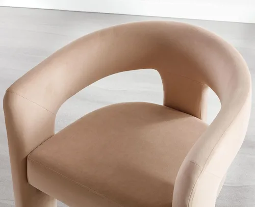 Miniatura 5 de VESCASA Silla de Comedor de Barril de Terciopelo con Respaldo Abierto, Sillón Lateral de Acento Moderno Tapizado con 3 Patas para Caqui-terciopelo