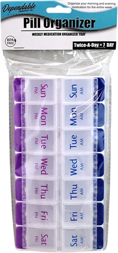 Miniatura 6 de Organizador de píldoras jumbo extra grande de 8.75 x 4.25 pulgadas, fácil de abrir a presión, 7 días, 2 veces al día, pastillero semanal AM PM