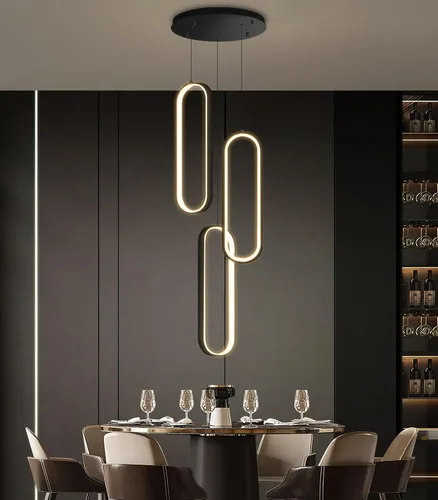 Miniatura 4 de Lámpara de Araña de Anillo Moderna LED Regulable Luz de Techo para Isla de Cocina Sala de Estar Escaleras Comedor Negro