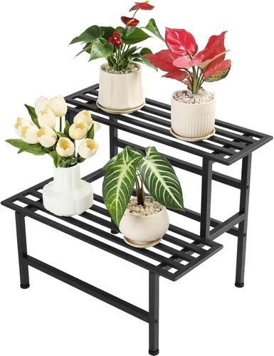 Miniatura 8 de Dipion Paquete de 2 soportes de metal para plantas al aire libre, estantes para plantas de interior, 1 nivel resistentes para múltiples plantas, 26