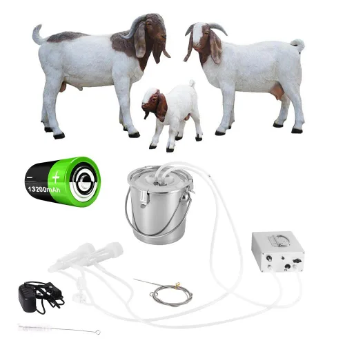 Máquina de ordeño eléctrica de cabra de 3 litros, bomba de vacío de pulsación automática recargable con 2 tazas de pezón, cubo de acero inoxidable