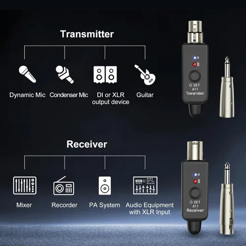 Miniatura 5 de Transmisor y receptor XLR inalámbrico A11 2.4GHz, sistema de micrófono inalámbrico para micrófonos dinámicos, mezclador de audio, sistema de PA