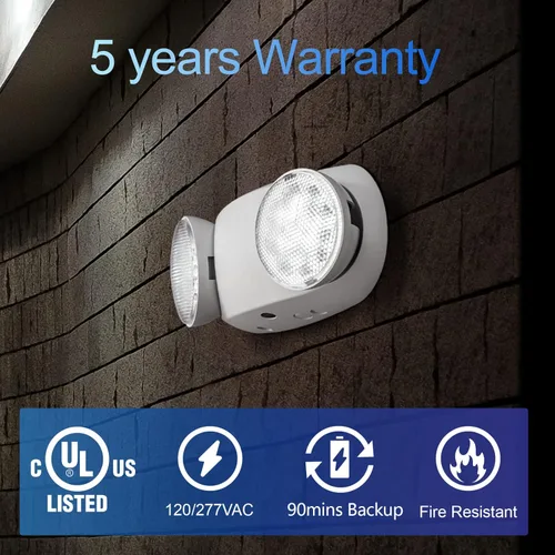 Miniatura 2 de TANLUX Luces de emergencia LED con batería de respaldo, luces de emergencia comerciales ajustables de dos cabezales, certificación UL, CA 120/277 V
