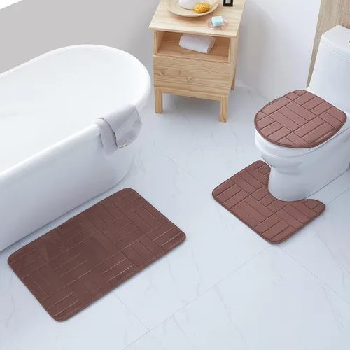 Miniatura 22 de All American Collection - Juego de 3 tapetes de baño de espuma viscoelástica con diseño de corona de felpa suave antideslizante para ducha, baño