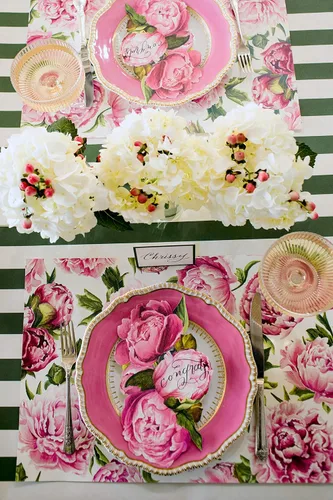 Miniatura 4 de Manteles individuales desechables de papel para mesa de comedor, manteles individuales cuadrados de flores de peonías para fiestas, 18 hojas por