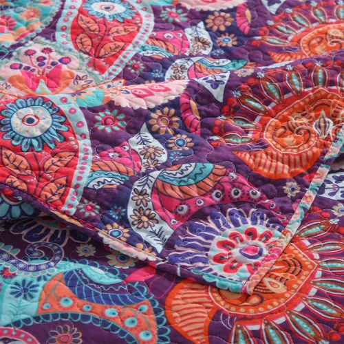 Miniatura 9 de VISIMISI - Juego de colchas de algodón, juego de cubrecama reversible con estampado floral de cachemira bohemio, patrón rojo bohemio hermoso