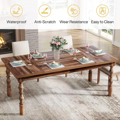 Miniatura 4 de Tribesigns Mesa de comedor de granja de 62 pulgadas para 4-6 personas, mesa de cocina rectangular grande, mesa de comedor, muebles de cocina y Nogal