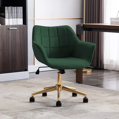 Miniatura 2 de DUHOME Silla moderna de oficina en casa, silla de escritorio de terciopelo con base de metal dorado con respaldo medio, bonita silla ergonómica