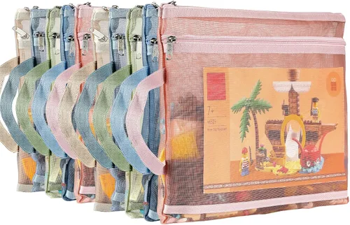 Miniatura 13 de Paquete de 4 bolsas de almacenamiento de malla extra grandes con cremallera para juguetes (11.8 x 9.8 x 5.2 pulgadas), organizador de almacenamiento