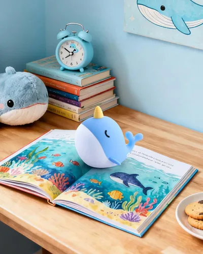 Miniatura 7 de Fuloon Narwhal - Luz nocturna con forma de ballena, lámpara de silicona blanda para niños, control táctil seguro y relajante para niños y bebés