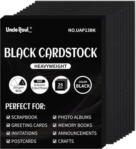 Cartulina negra – 8.5'' x 11'' 92lb papel de cartulina de cubierta peso pesado perfecto para álbumes de recortes, manualidades, tarjetas de