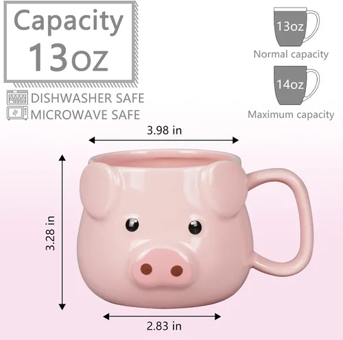 Miniatura 2 de Taza de café de cerdo ToCooTo 14 oz de cerámica, taza de café novedosa 3D de porcelana, taza de té para mujeres, regalos de Navidad, inauguración