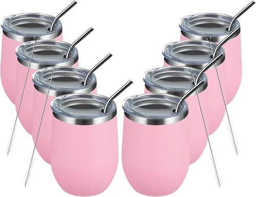 Miniatura 32 de MEWAY Vaso de vino sin tallo de 12 onzas con tapa, vaso de viaje de acero inoxidable con aislamiento de doble pared al vacío con popote, para Negro