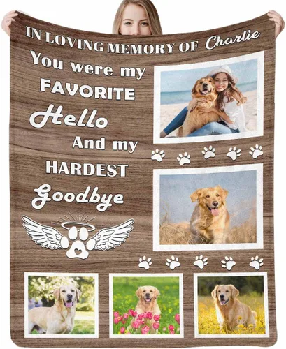 Miniatura 26 de Artsadd Manta conmemorativa personalizada para perros con fotos de perro y nombre, manta conmemorativa personalizada para mascotas, recuerdo