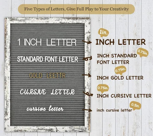 Miniatura 2 de Tablero de letras de fieltro – precortadas y clasificadas, 725 caracteres blancos y dorados, letras cursivas, grandes, cambiables con soporte